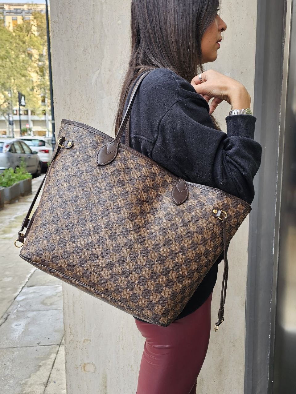 Borsa Louis Vuitton Neverfull MM in damier ebene thumb