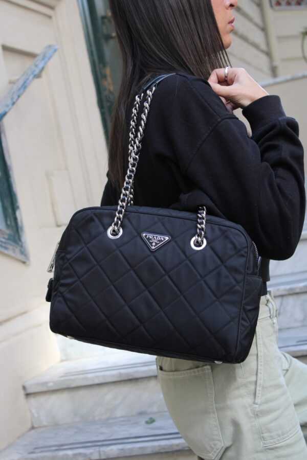 Bauletto Prada in Tela Vela Nero