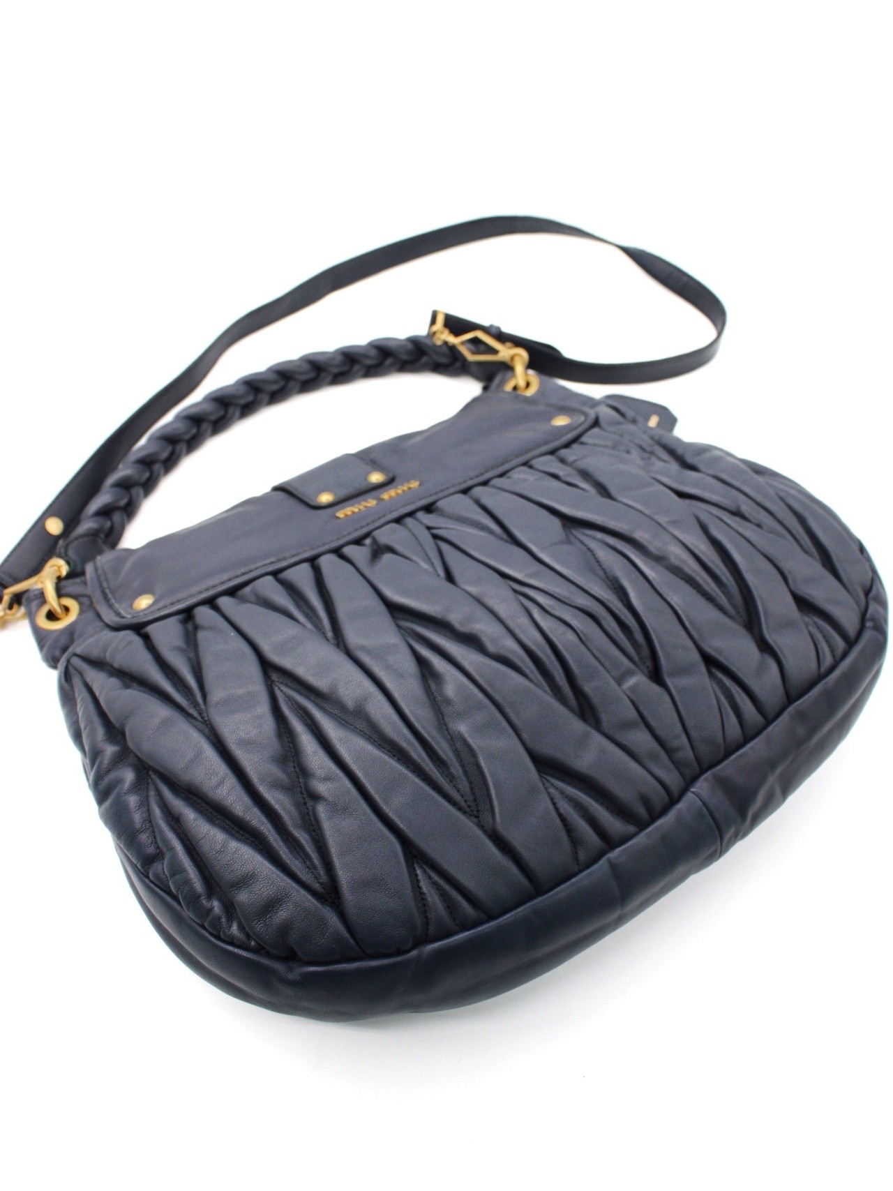 Borsa Miu Miu Coffer in pelle blu thumb