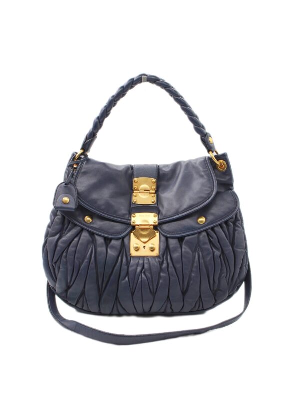 Borsa Miu Miu Coffer in pelle blu