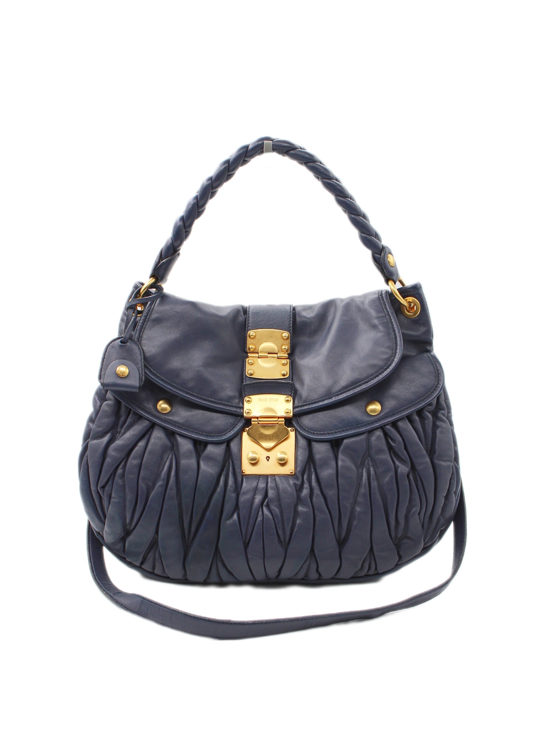 Borsa Miu Miu Coffer in pelle blu thumb