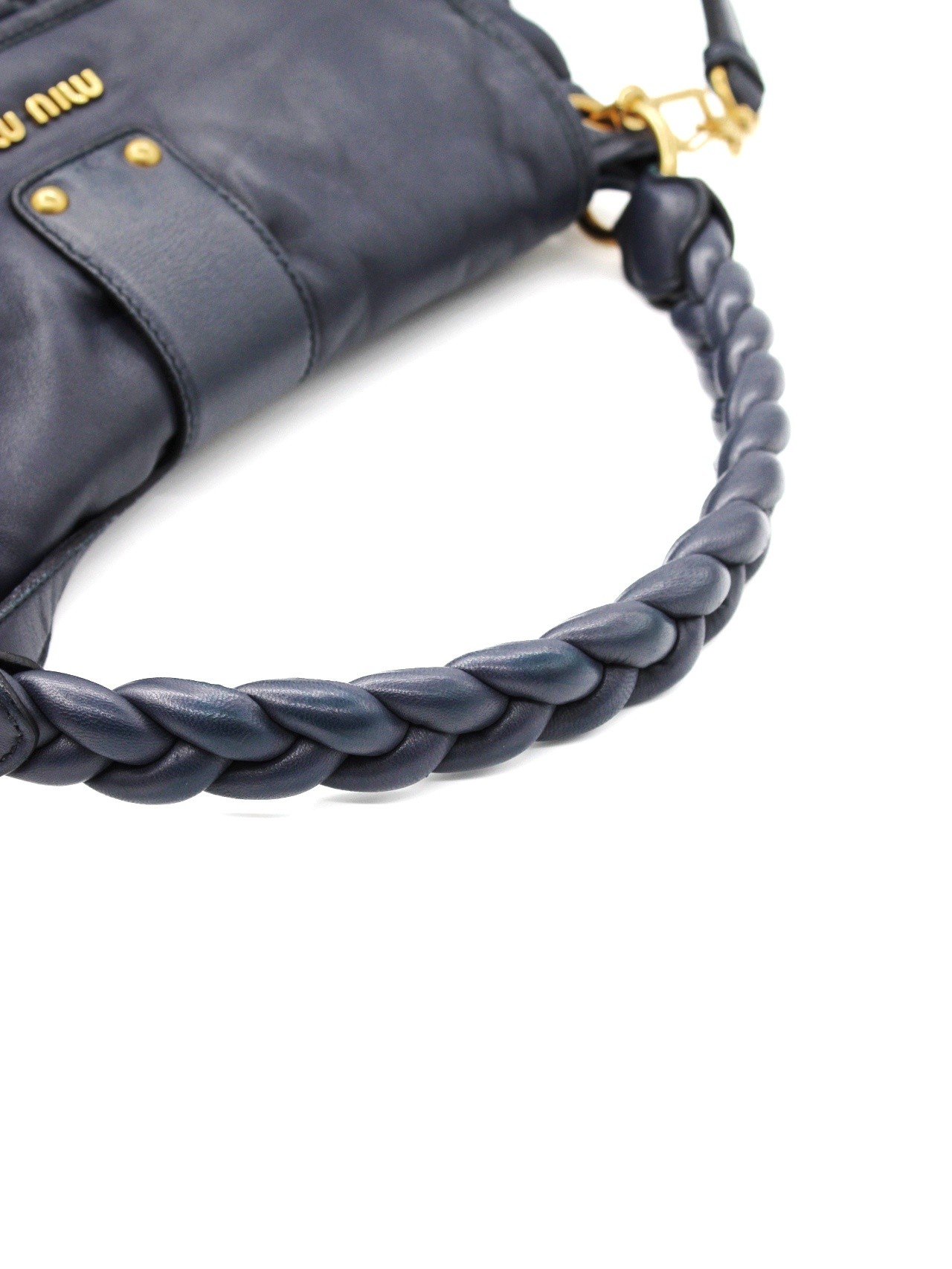 Borsa Miu Miu Coffer in pelle blu thumb