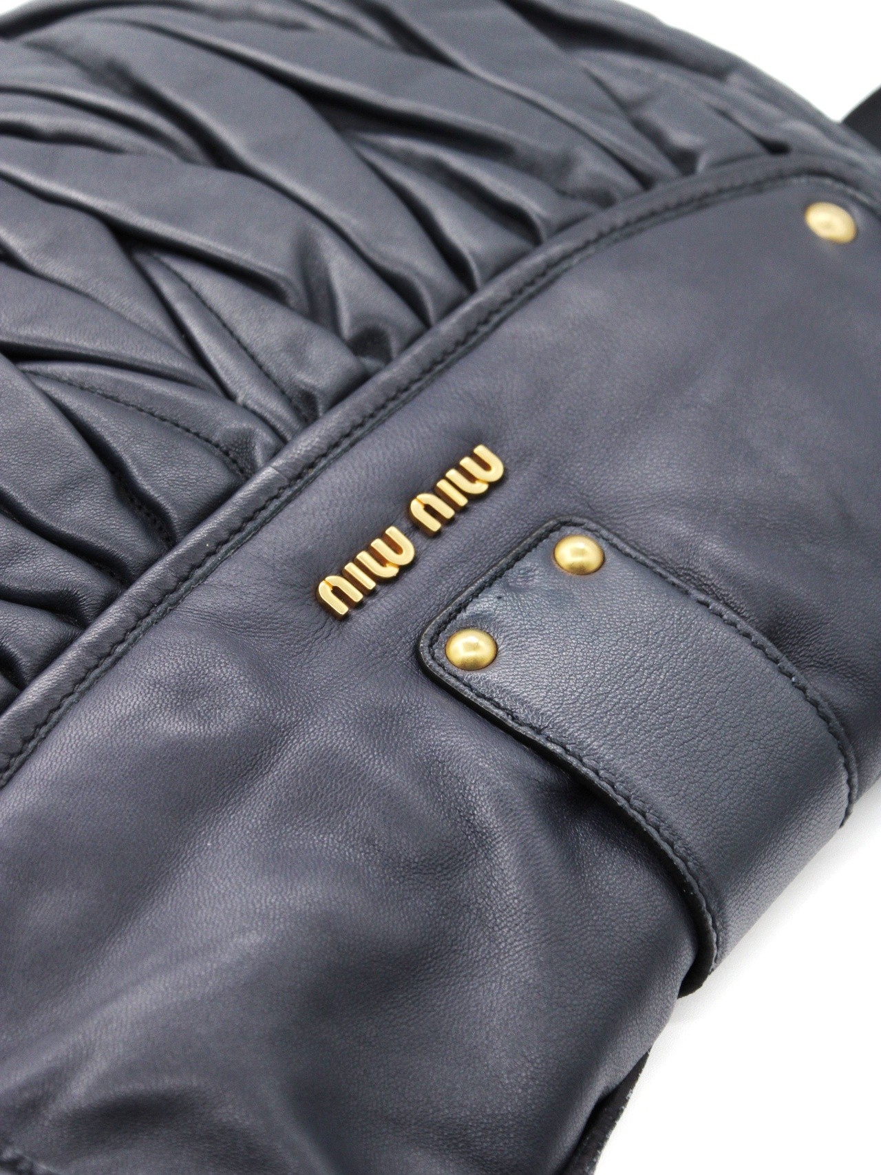 Borsa Miu Miu Coffer in pelle blu thumb