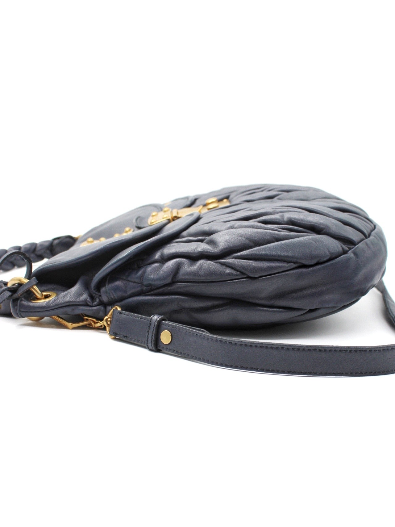 Borsa Miu Miu Coffer in pelle blu thumb