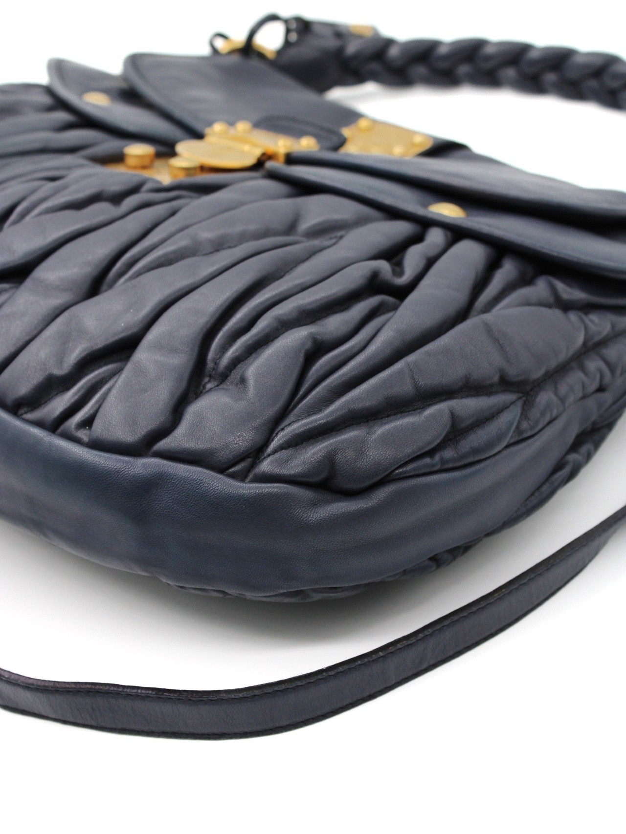 Borsa Miu Miu Coffer in pelle blu thumb