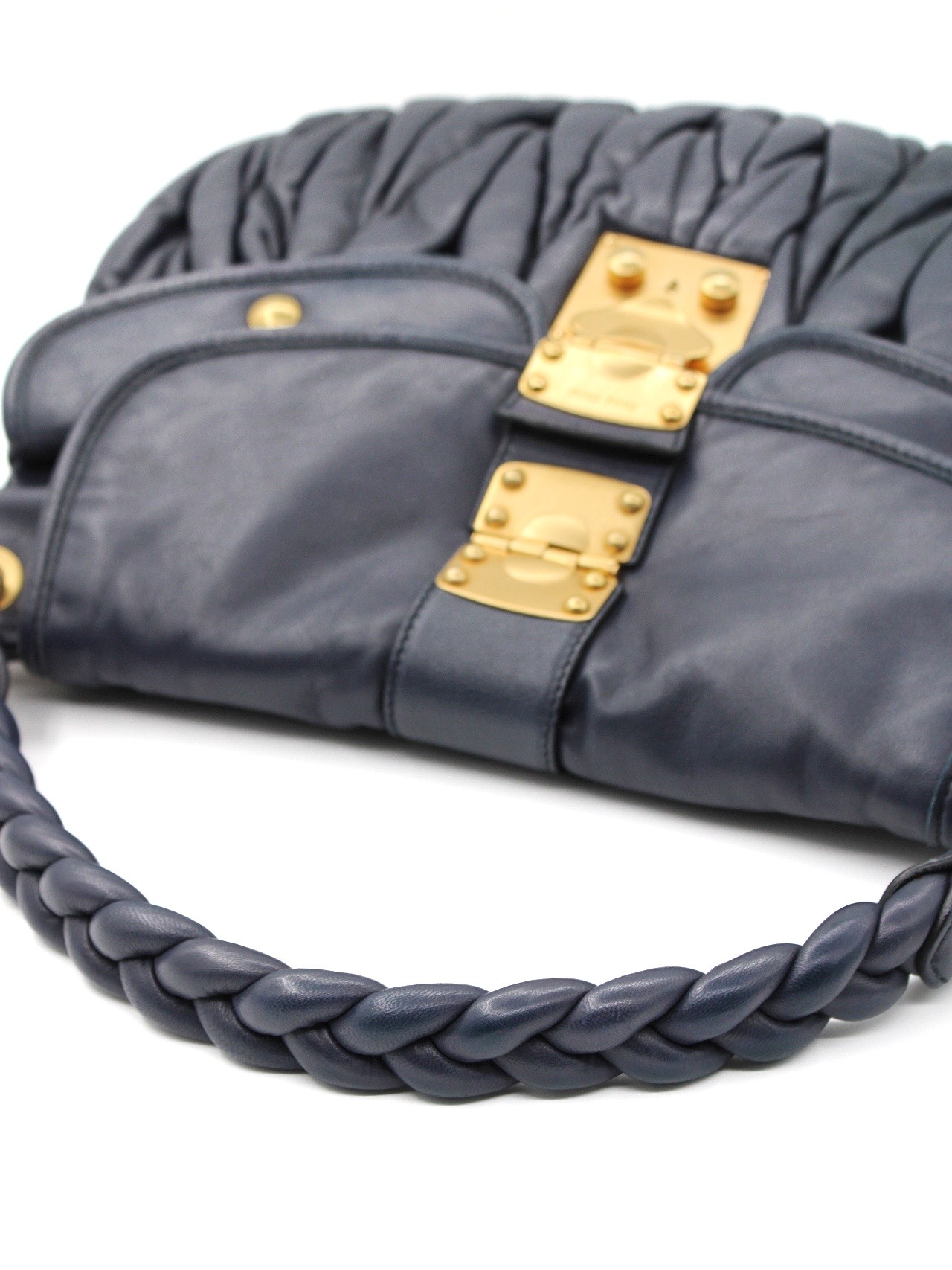 Borsa Miu Miu Coffer in pelle blu thumb