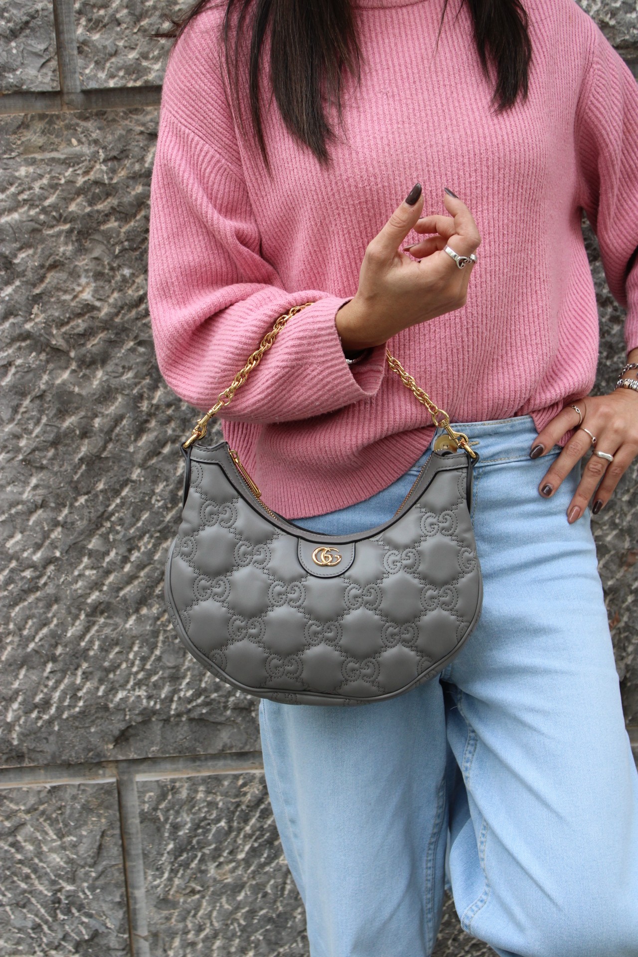 Borsa Gucci GG Matelassé in Pelle Grigia thumb