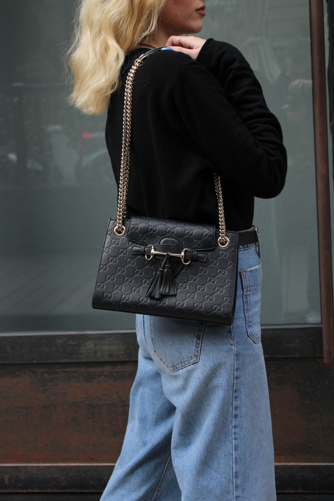 Borsa Gucci Emily in Pelle Guccissima Nera thumb