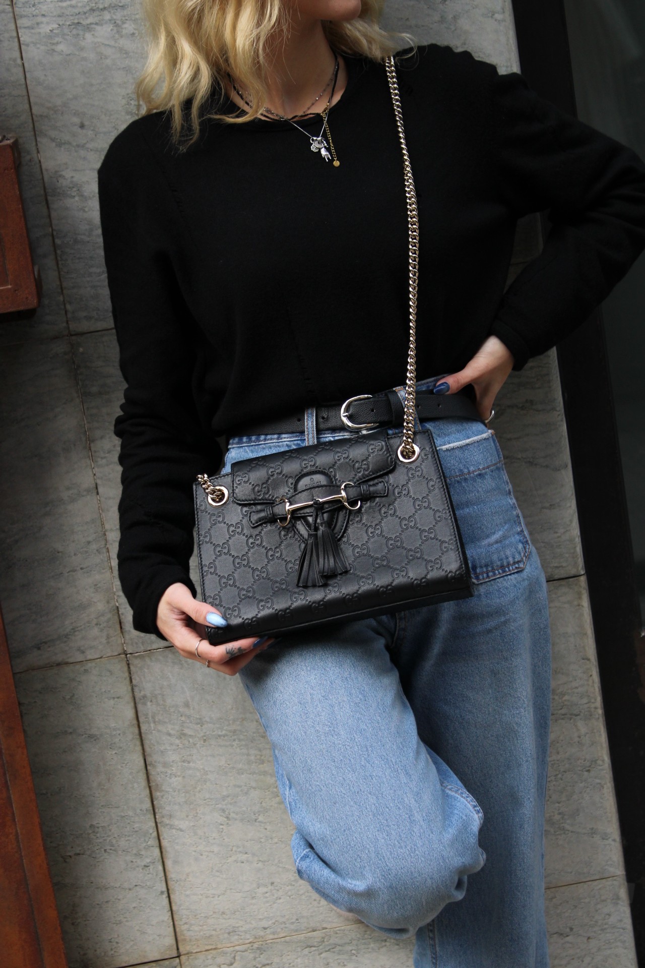 Borsa Gucci Emily in Pelle Guccissima Nera thumb