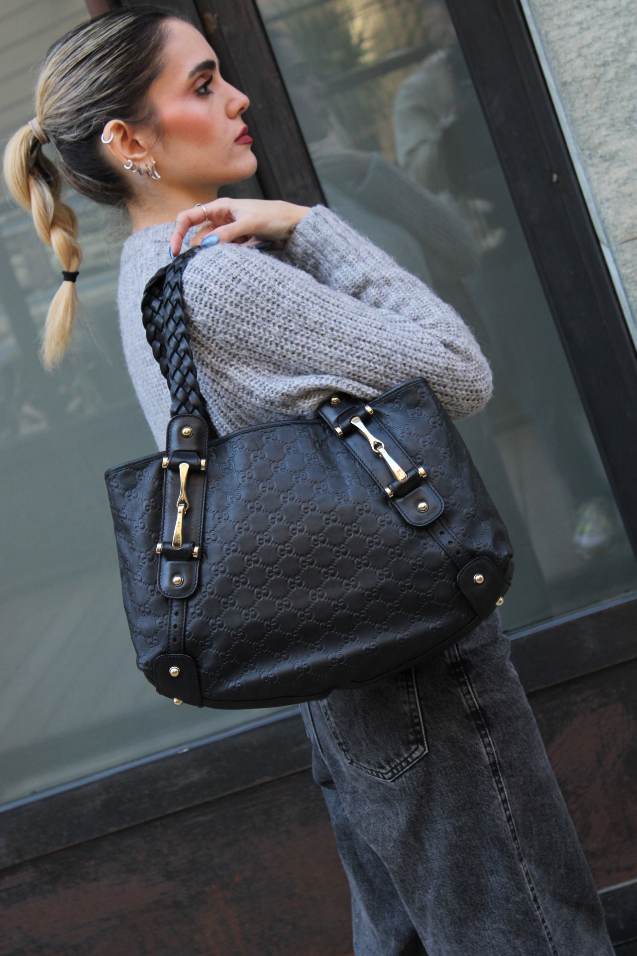 Borsa Gucci Horsebit in Pelle Guccissima Nera thumb