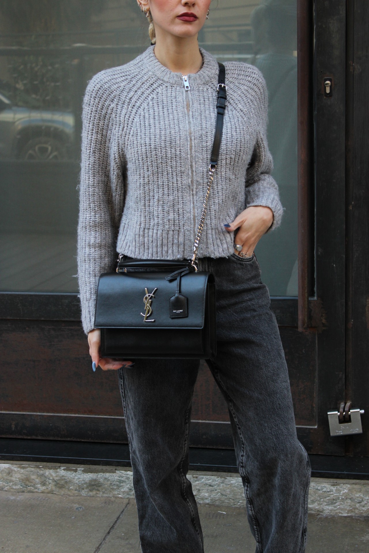 Borsa Saint Laurent Sunset in Pelle Nera thumb