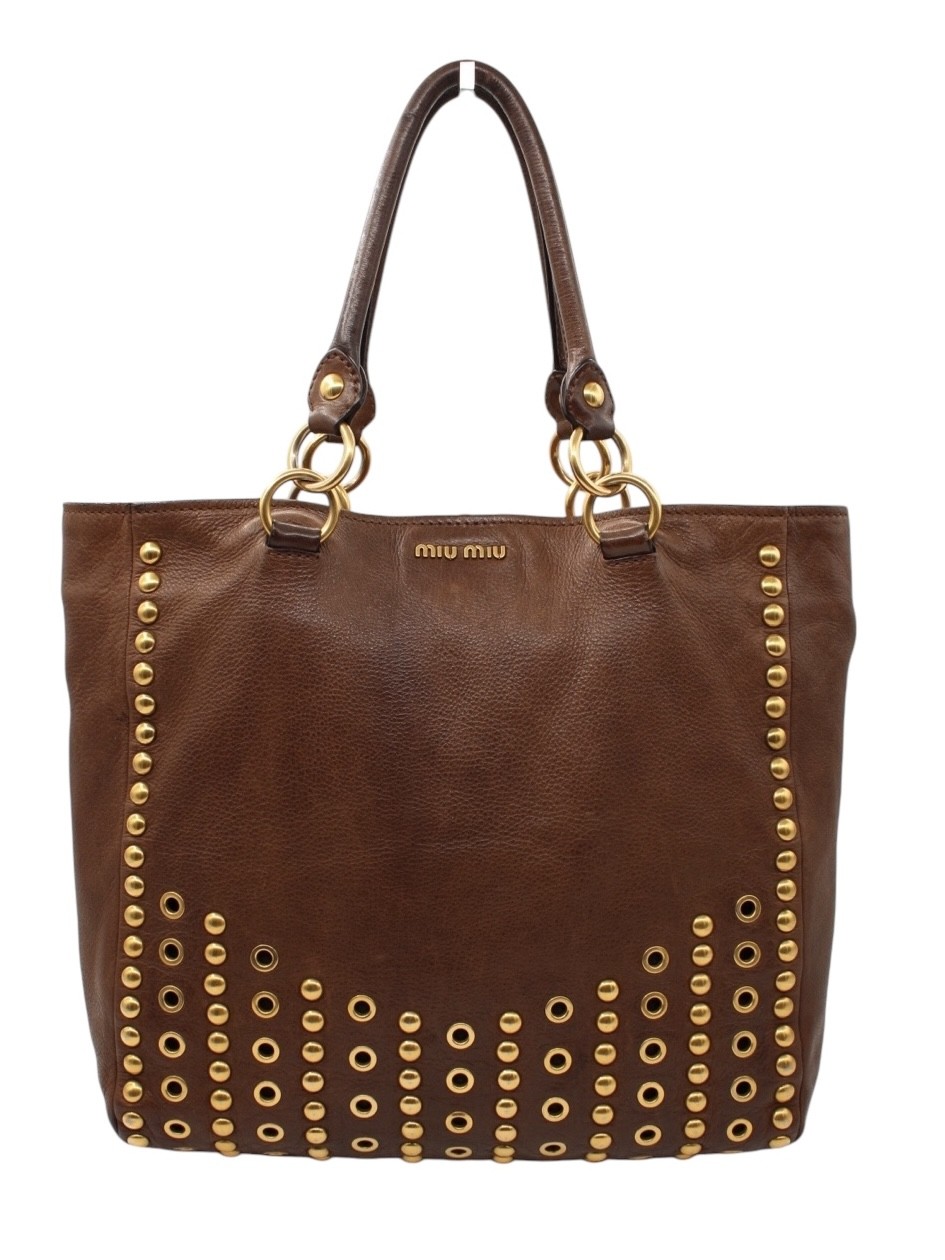 Shopper Miu Miu Borchie in Pelle Marrone thumb