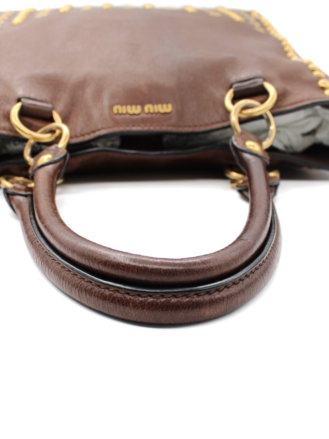 Shopper Miu Miu Borchie in Pelle Marrone thumb