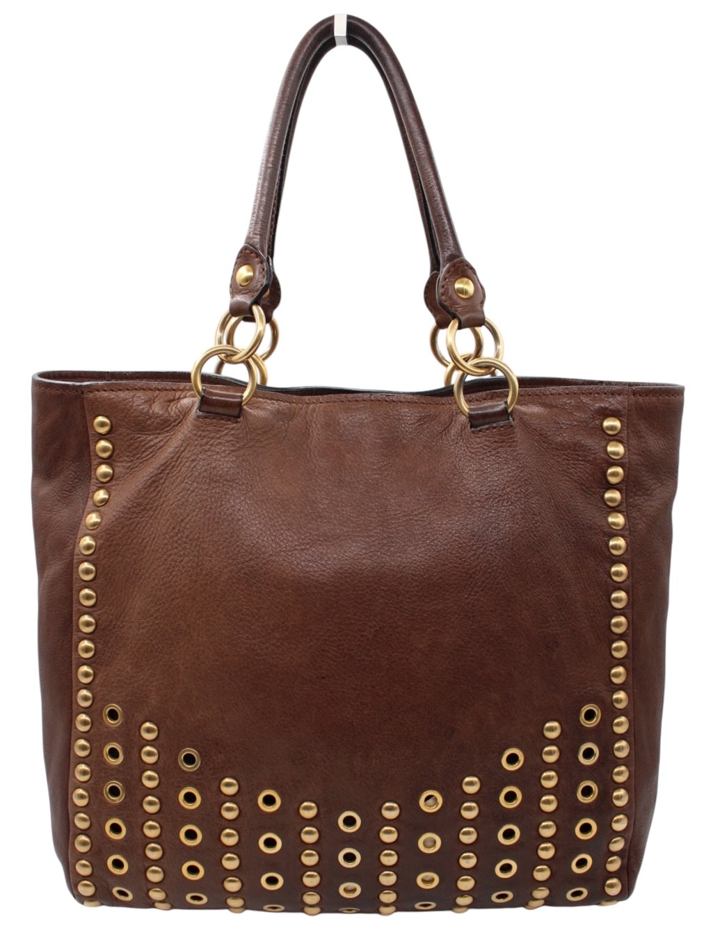 Shopper Miu Miu Borchie in Pelle Marrone thumb