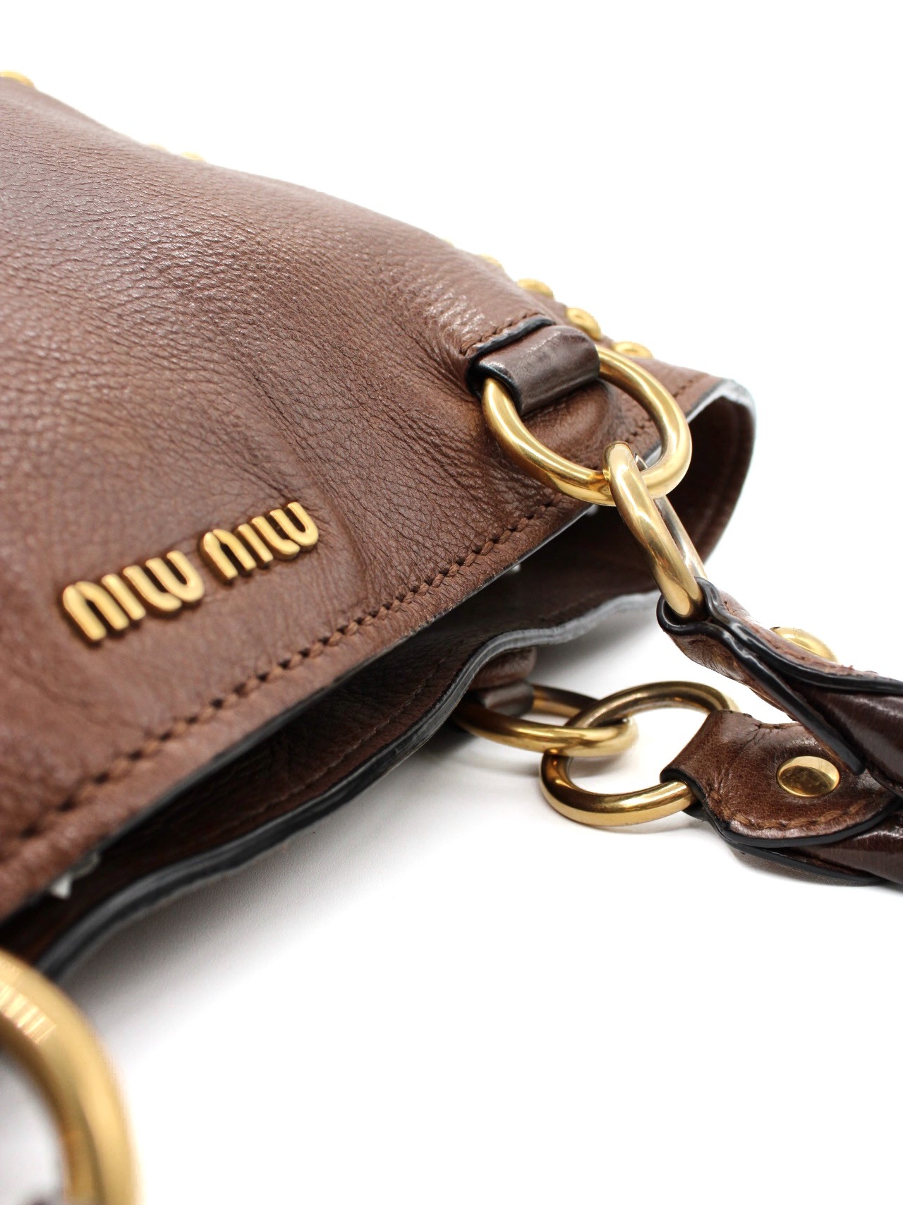 Shopper Miu Miu Borchie in Pelle Marrone thumb