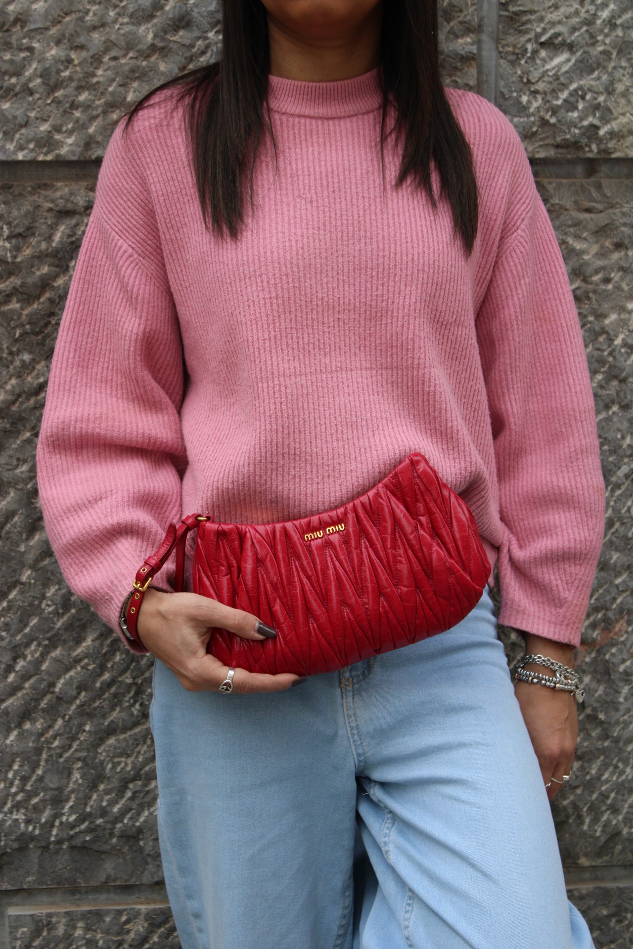 Pochette Miu Miu in Pelle Matelassé Lux Cherry thumb