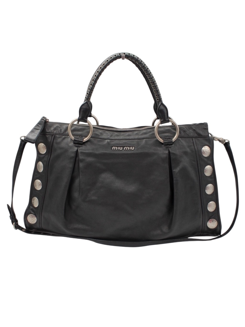 Shopper Miu Miu in Pelle Nera Liscia thumb