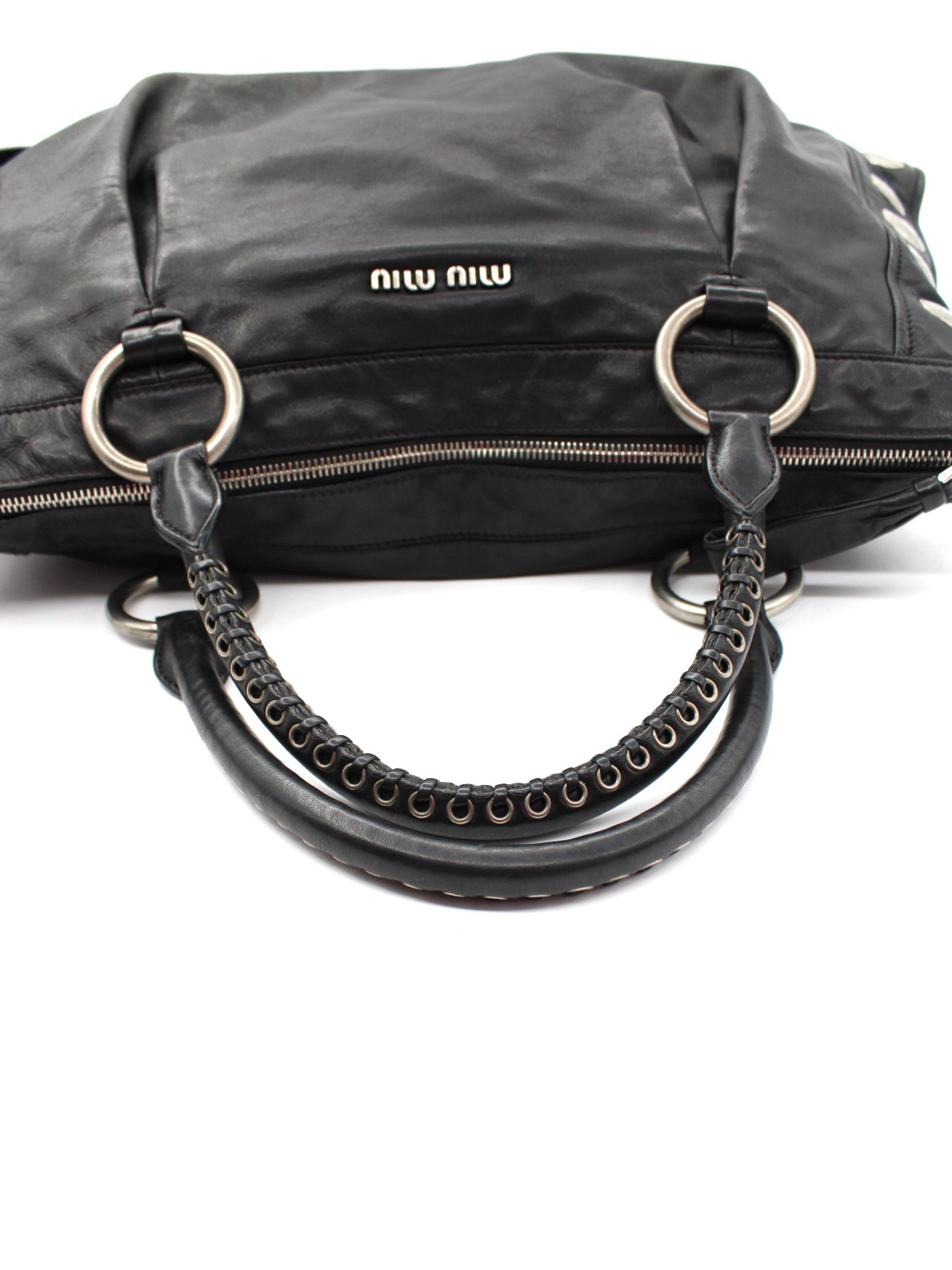 Shopper Miu Miu in Pelle Nera Liscia thumb