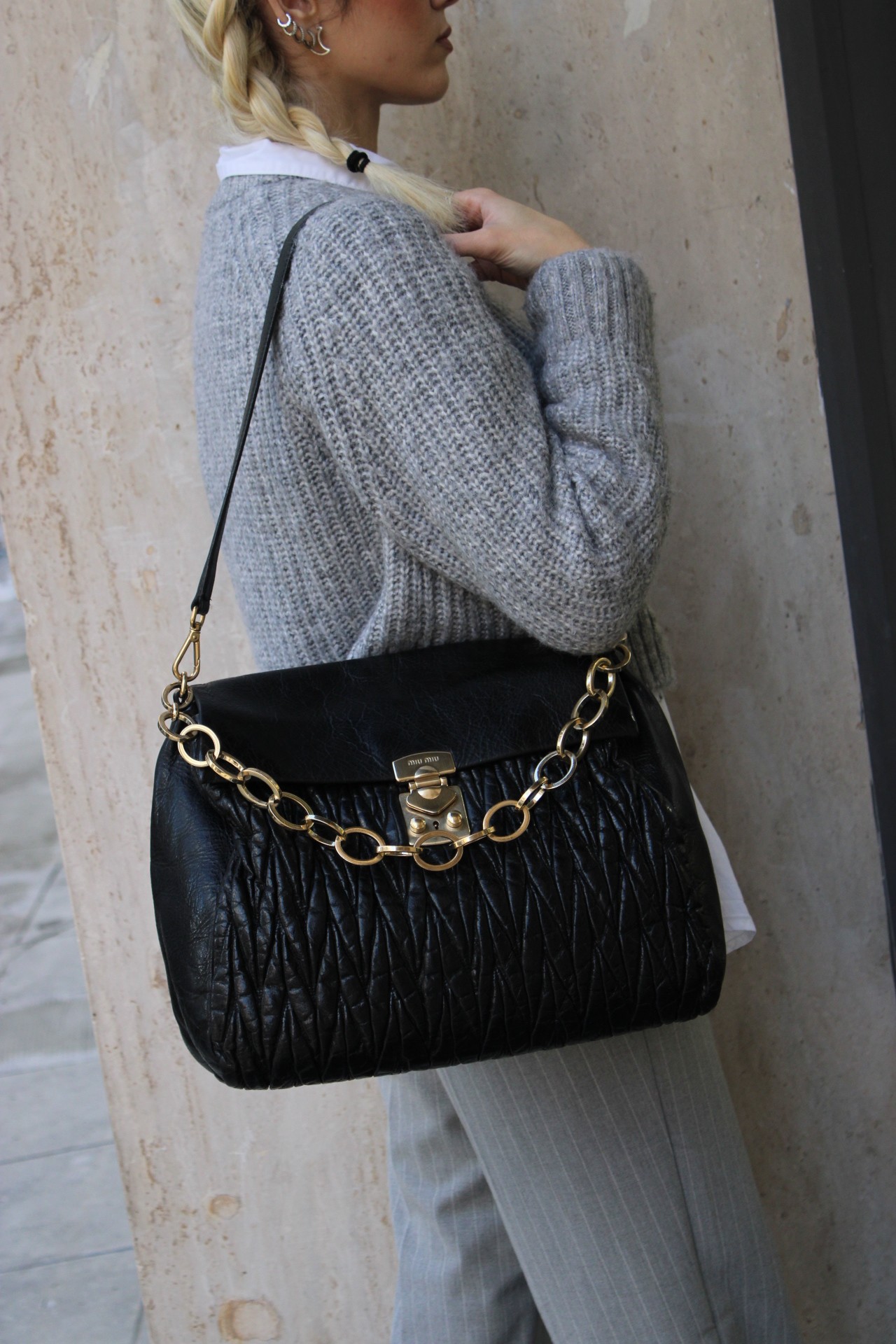 Borsa Miu Miu in Pelle Nera Matelassé thumb