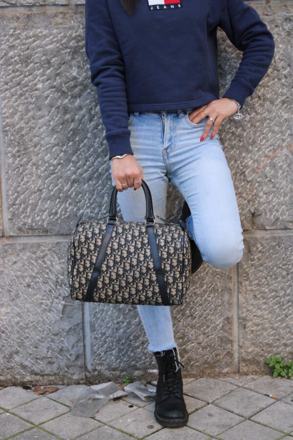 Bauletto Dior Vintage in tessuto ed inserti in pelle blu