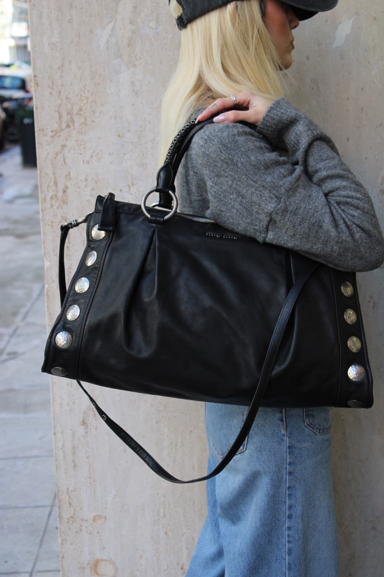 Shopper Miu Miu in Pelle Nera Liscia thumb