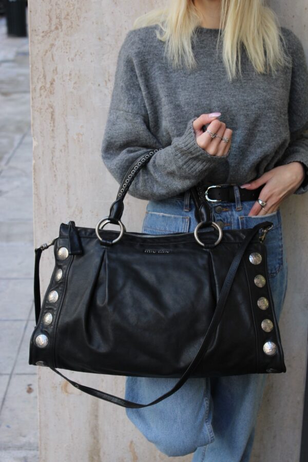 Shopper Miu Miu in Pelle Nera Liscia