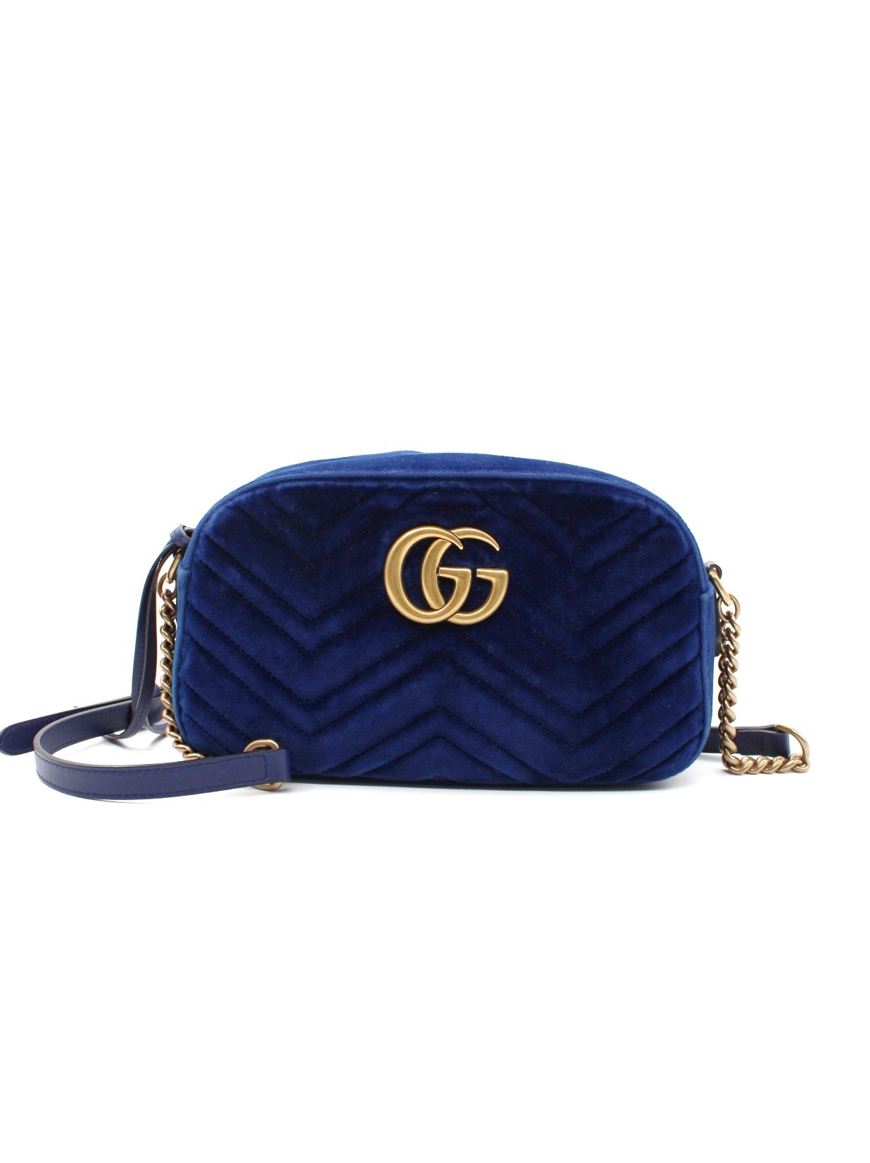 Tracolla Gucci Marmont in velvet blu thumb