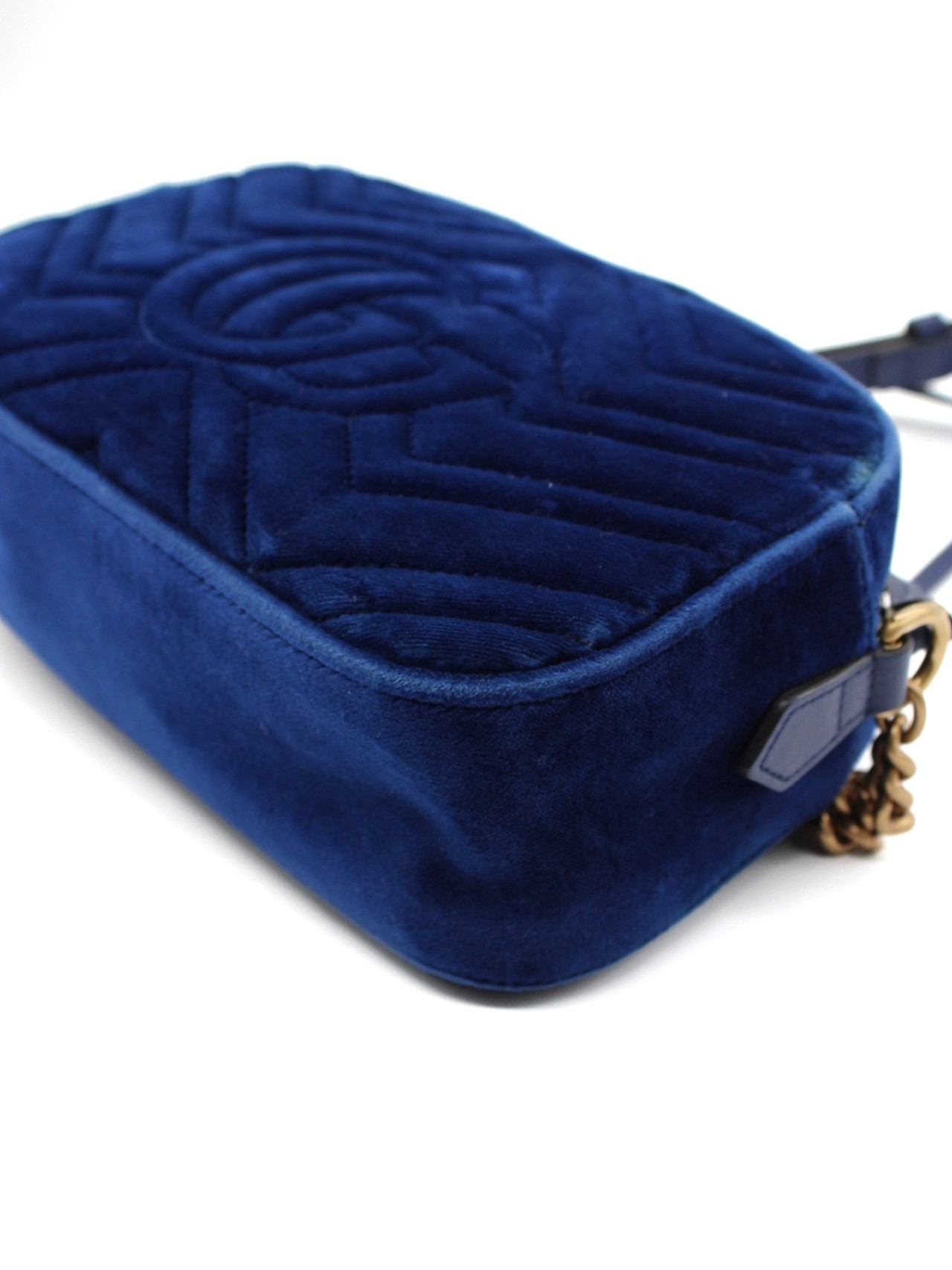Tracolla Gucci Marmont in velvet blu thumb