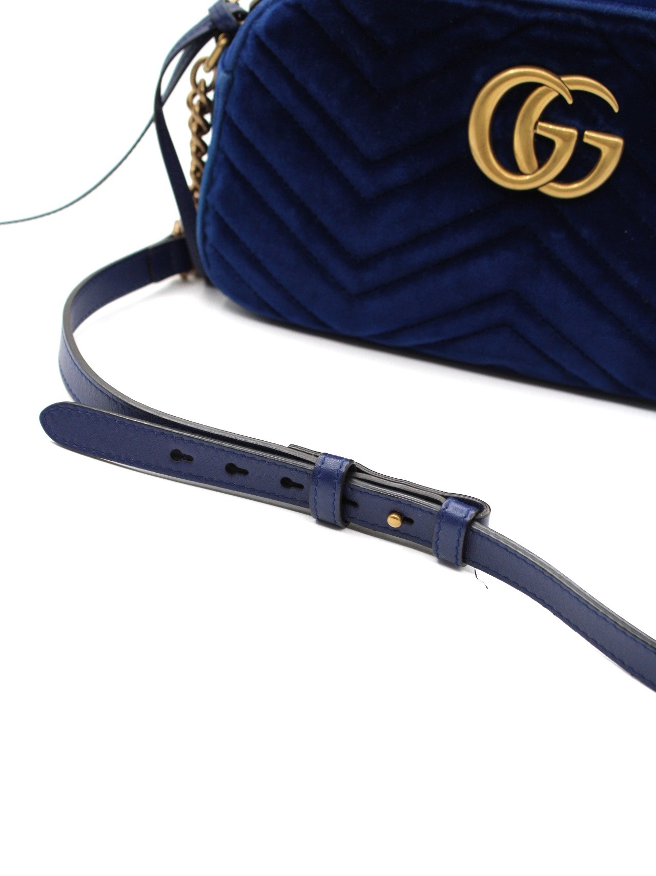 Tracolla Gucci Marmont in velvet blu thumb