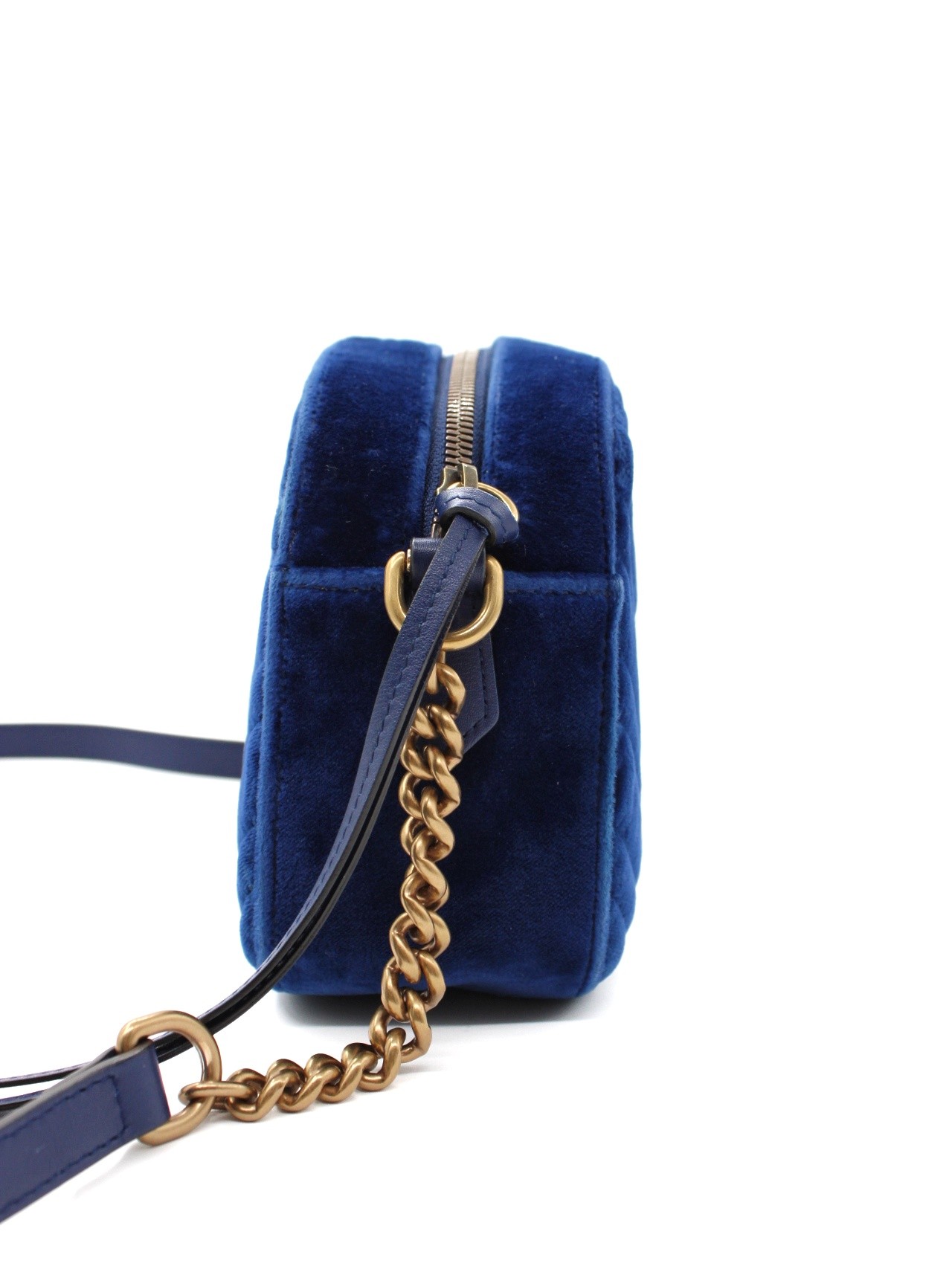 Tracolla Gucci Marmont in velvet blu thumb