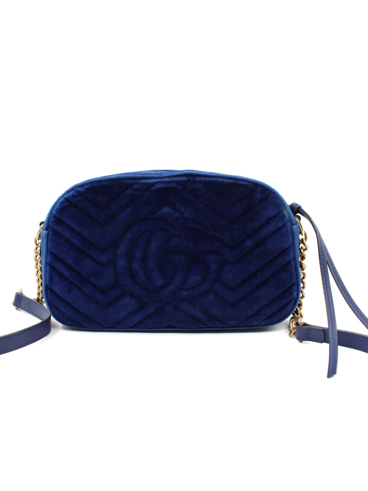 Tracolla Gucci Marmont in velvet blu thumb