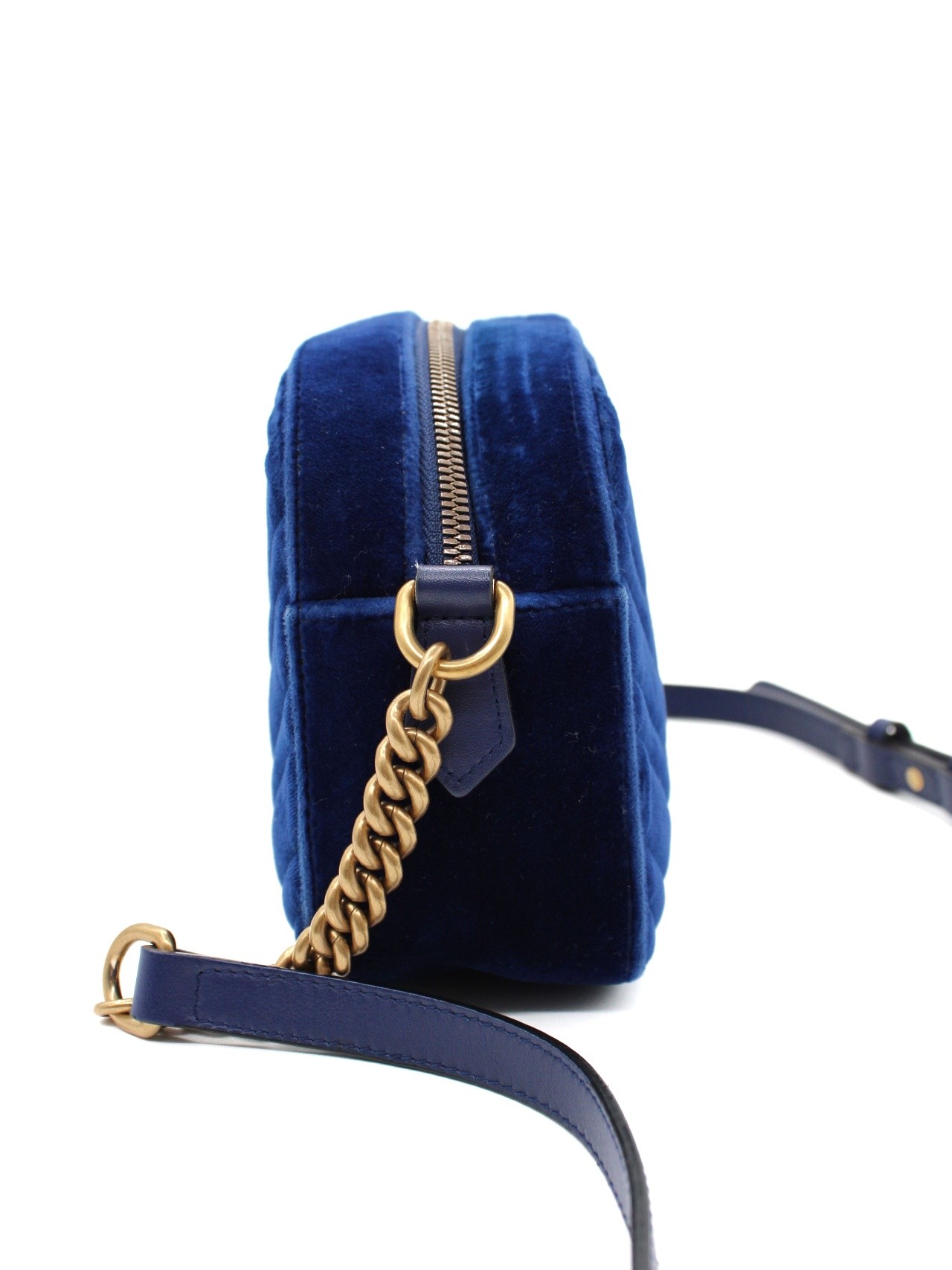 Tracolla Gucci Marmont in velvet blu thumb