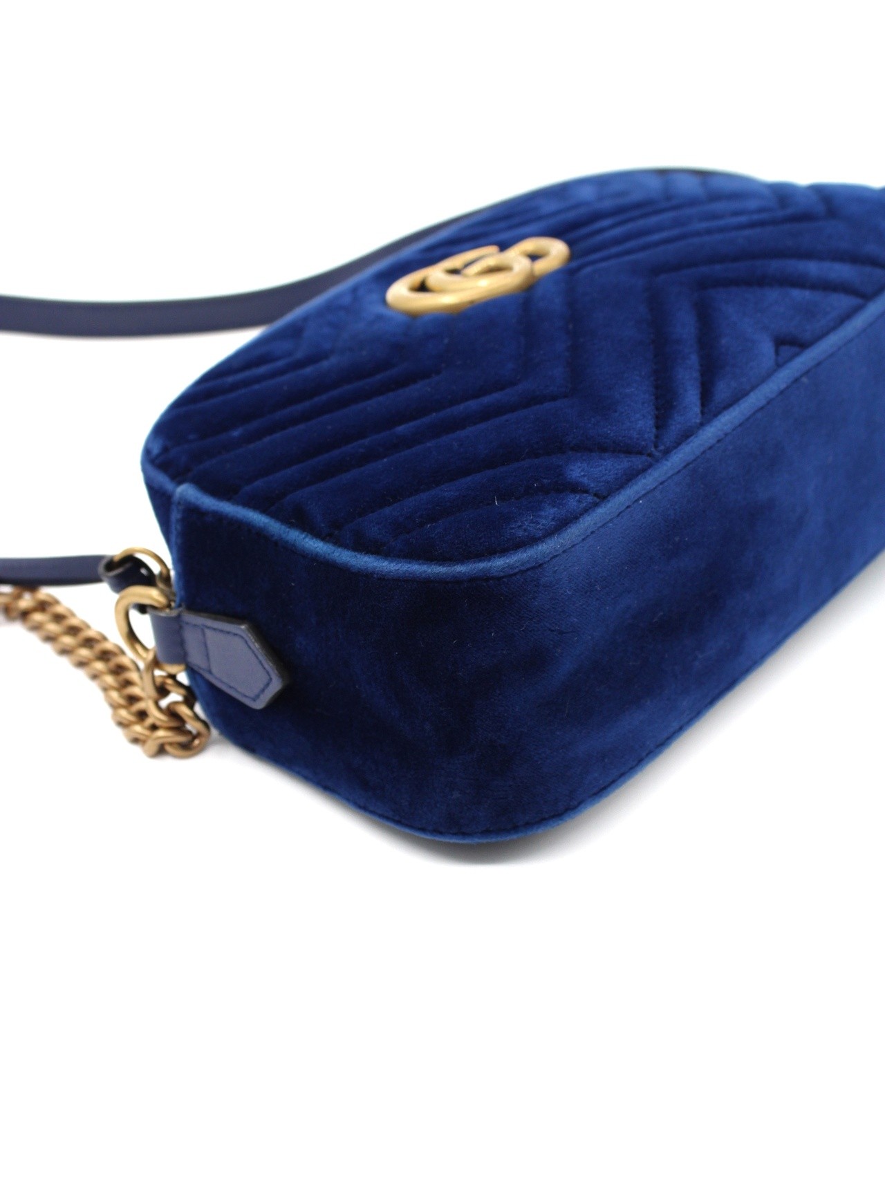 Tracolla Gucci Marmont in velvet blu thumb