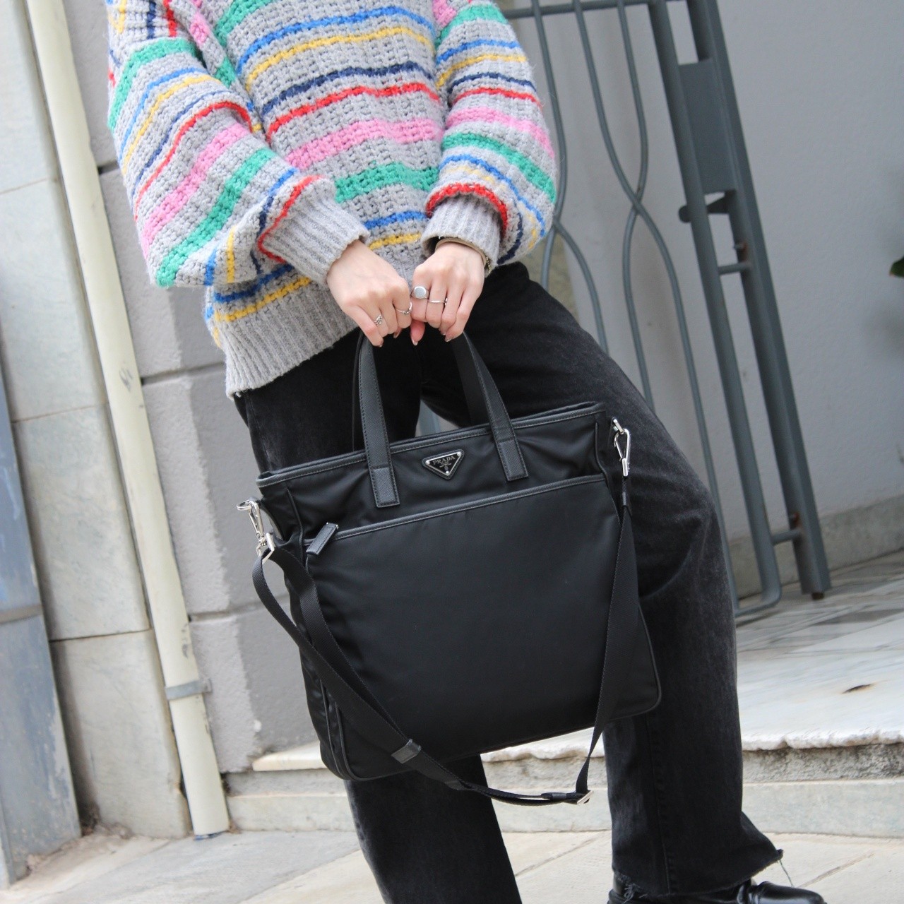 Shopper Prada in tela vela nera thumb