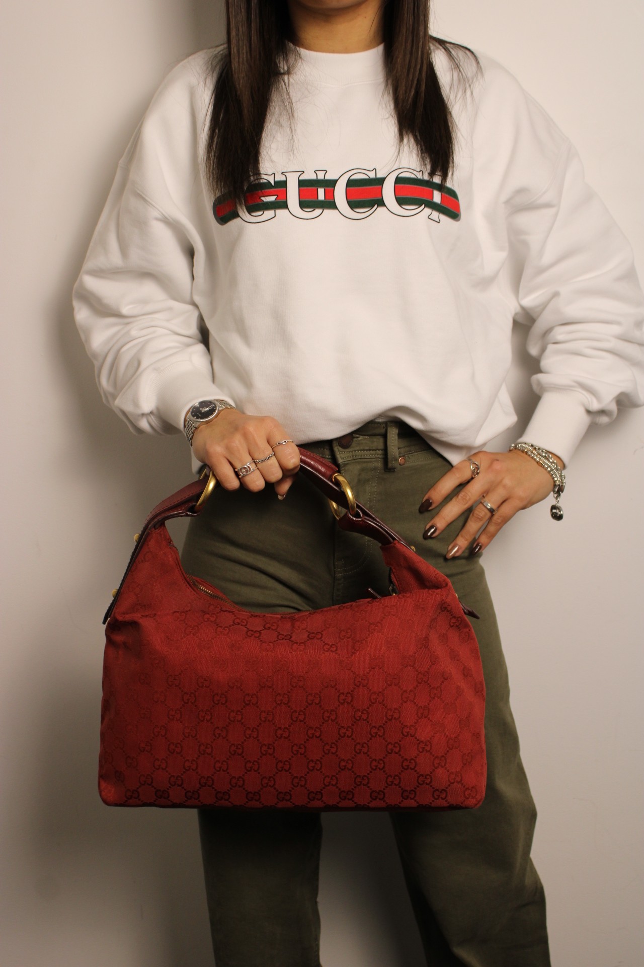 Borsa Gucci Horsebit in tessuto e pelle thumb