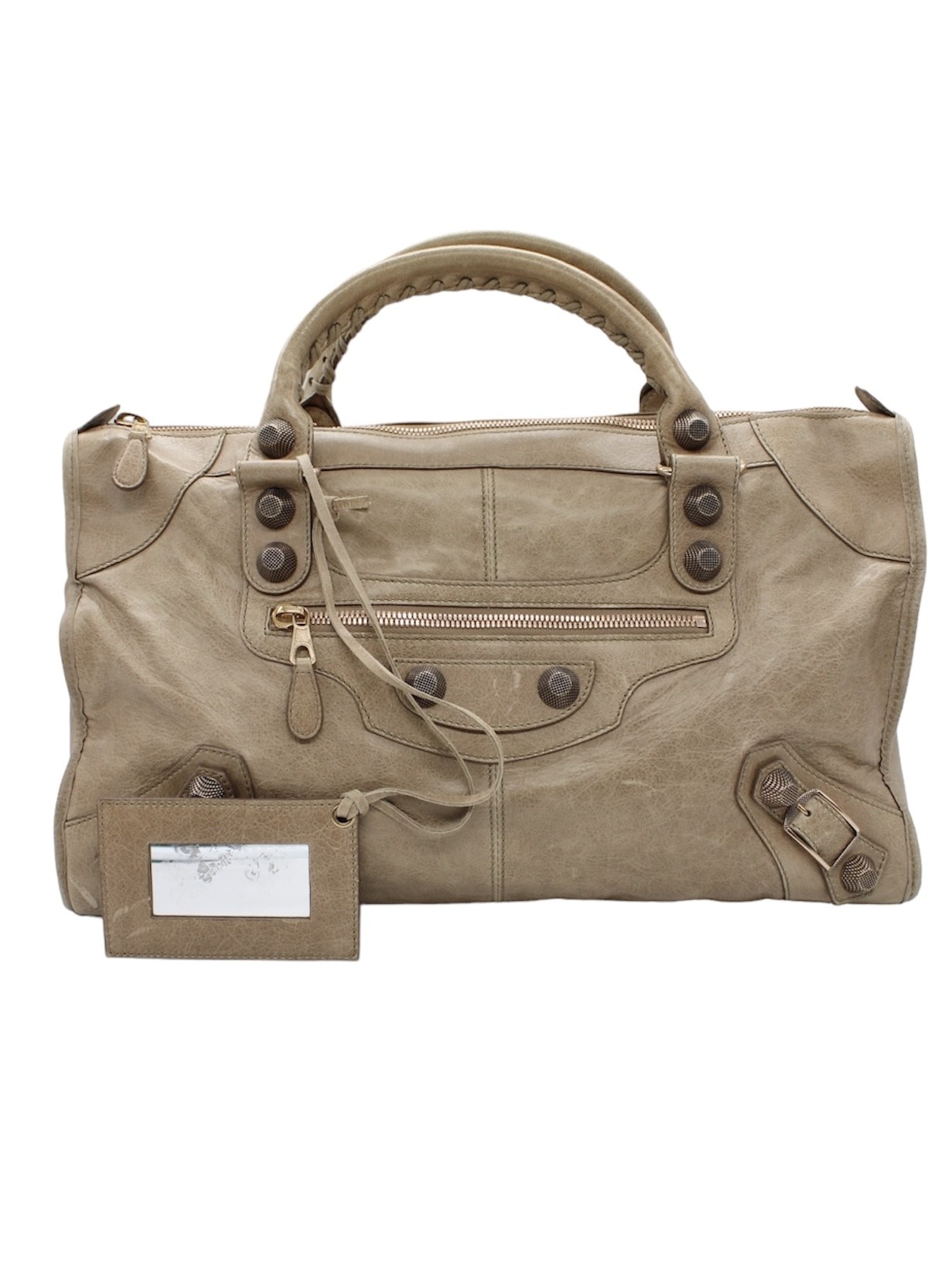 Borsa Balenciaga City Giant in pelle beige thumb