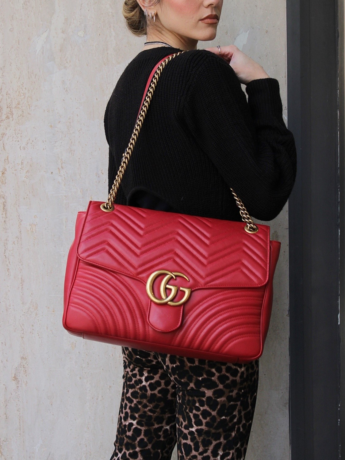 Borsa Gucci Marmont 35 in pelle rossa thumb