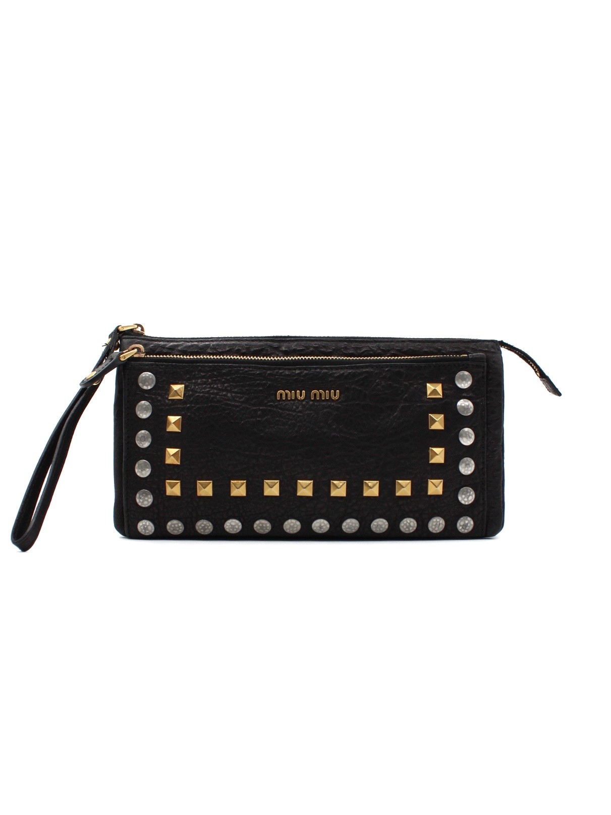 Pochette Miu Miu in pelle nera con borchie thumb