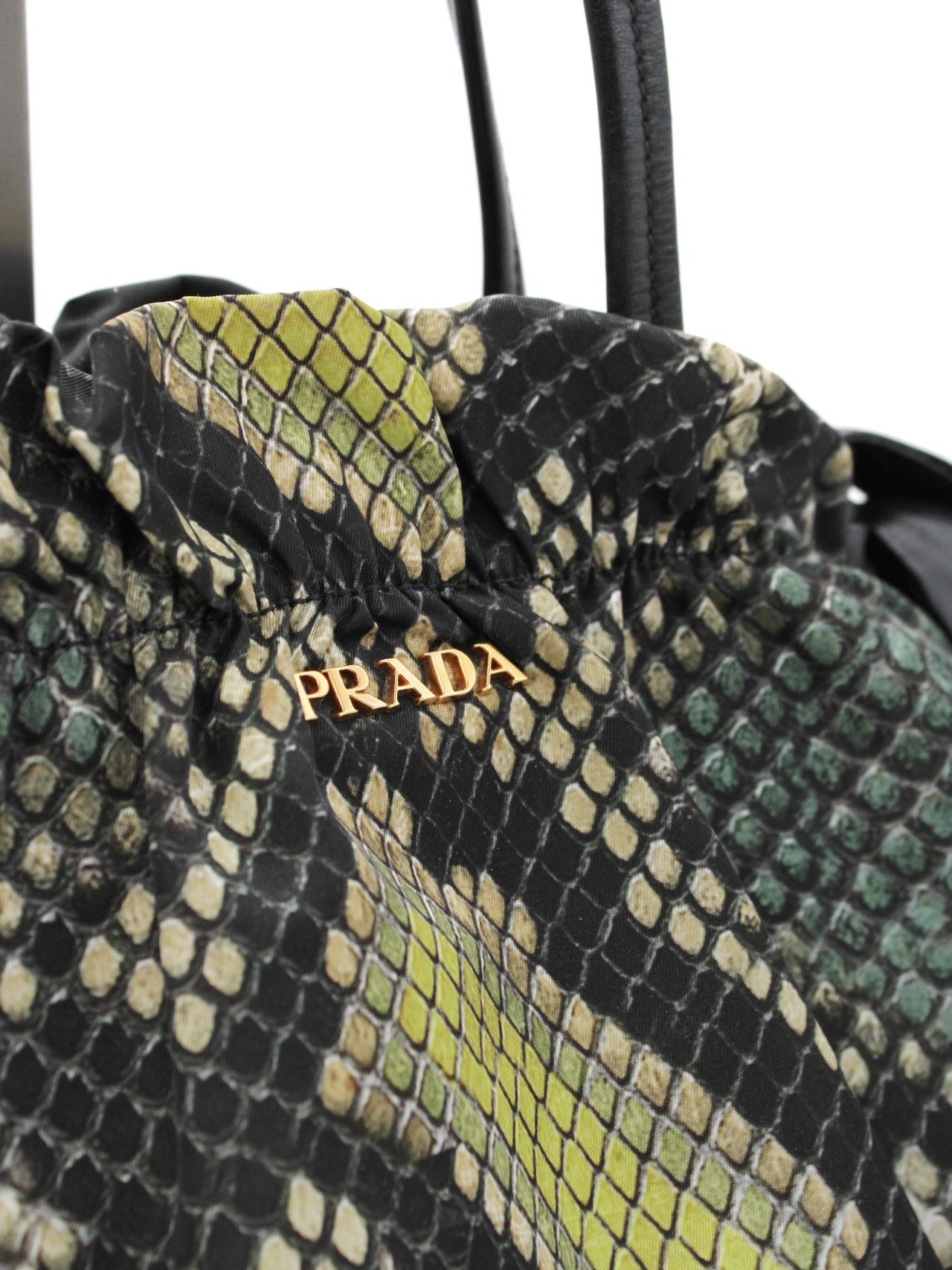 Borsa Prada a spalla in tela vela con stampa pitone thumb