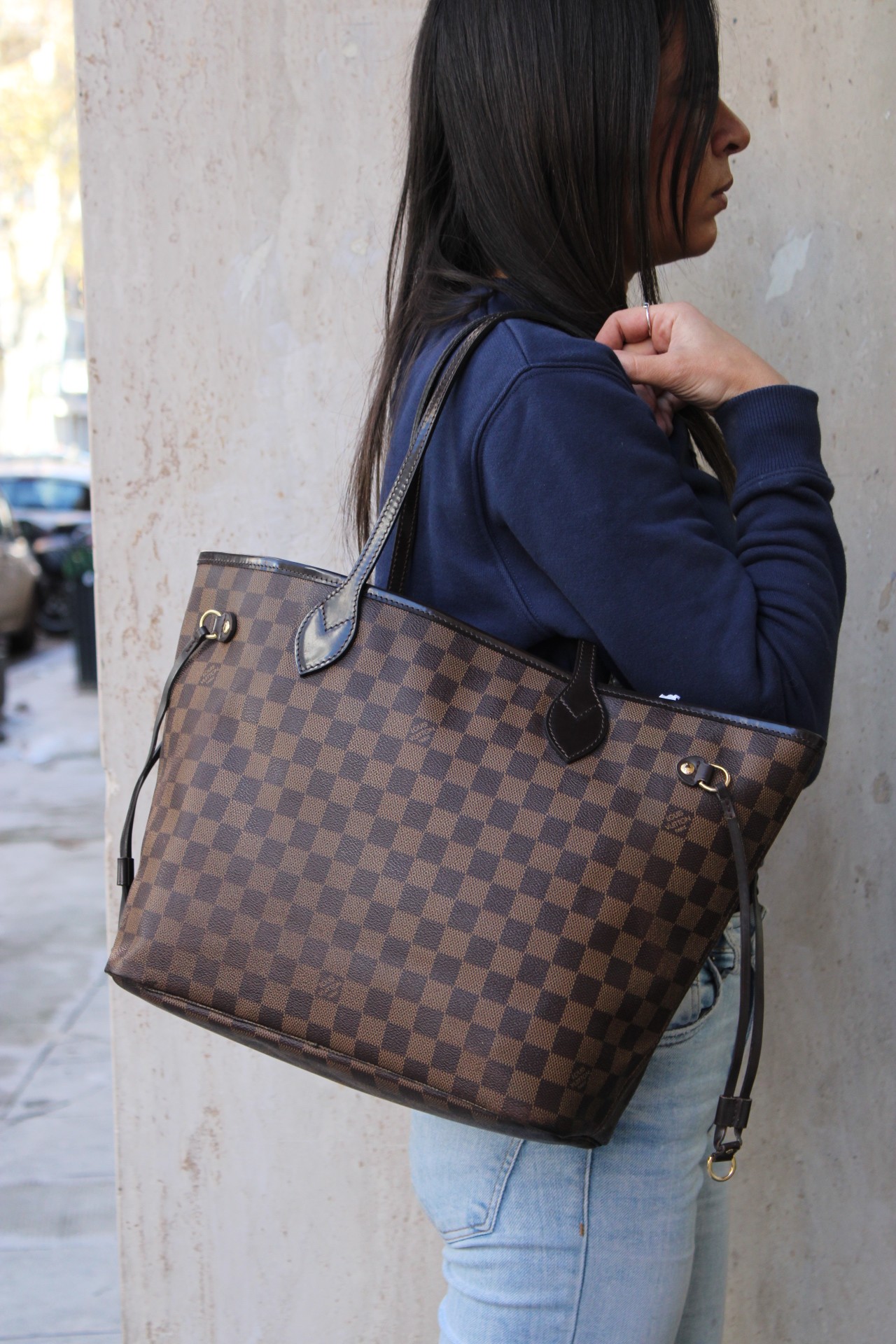 Borsa Louis Vuitton Neverfull MM in Damier Ebene thumb