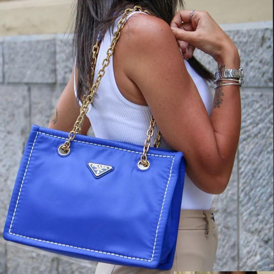 Prada in tela vela blu borsa a spalla thumb