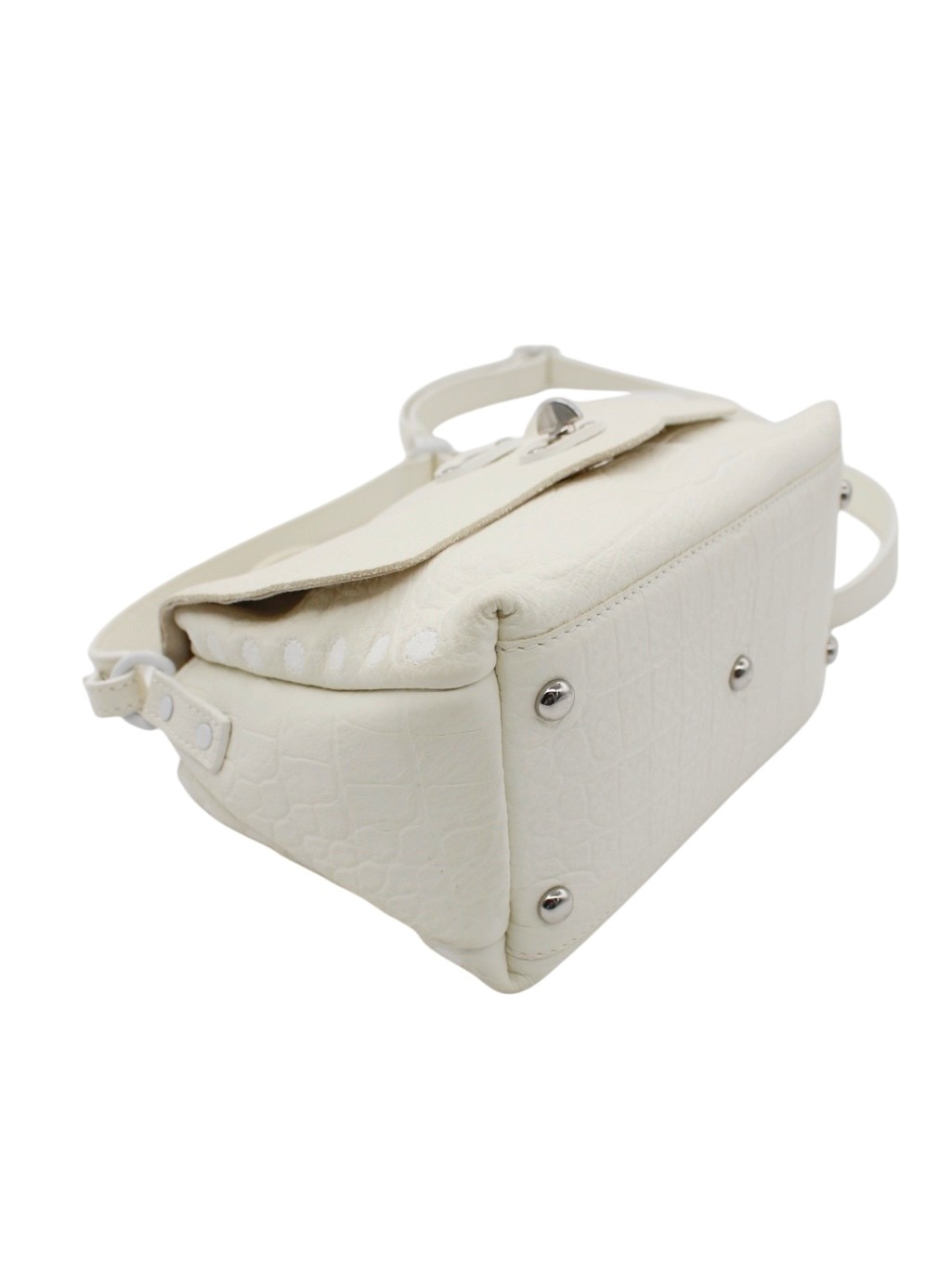 Borsa Zanellato Postina Baby in Pelle Stampa Cocco Bianco thumb