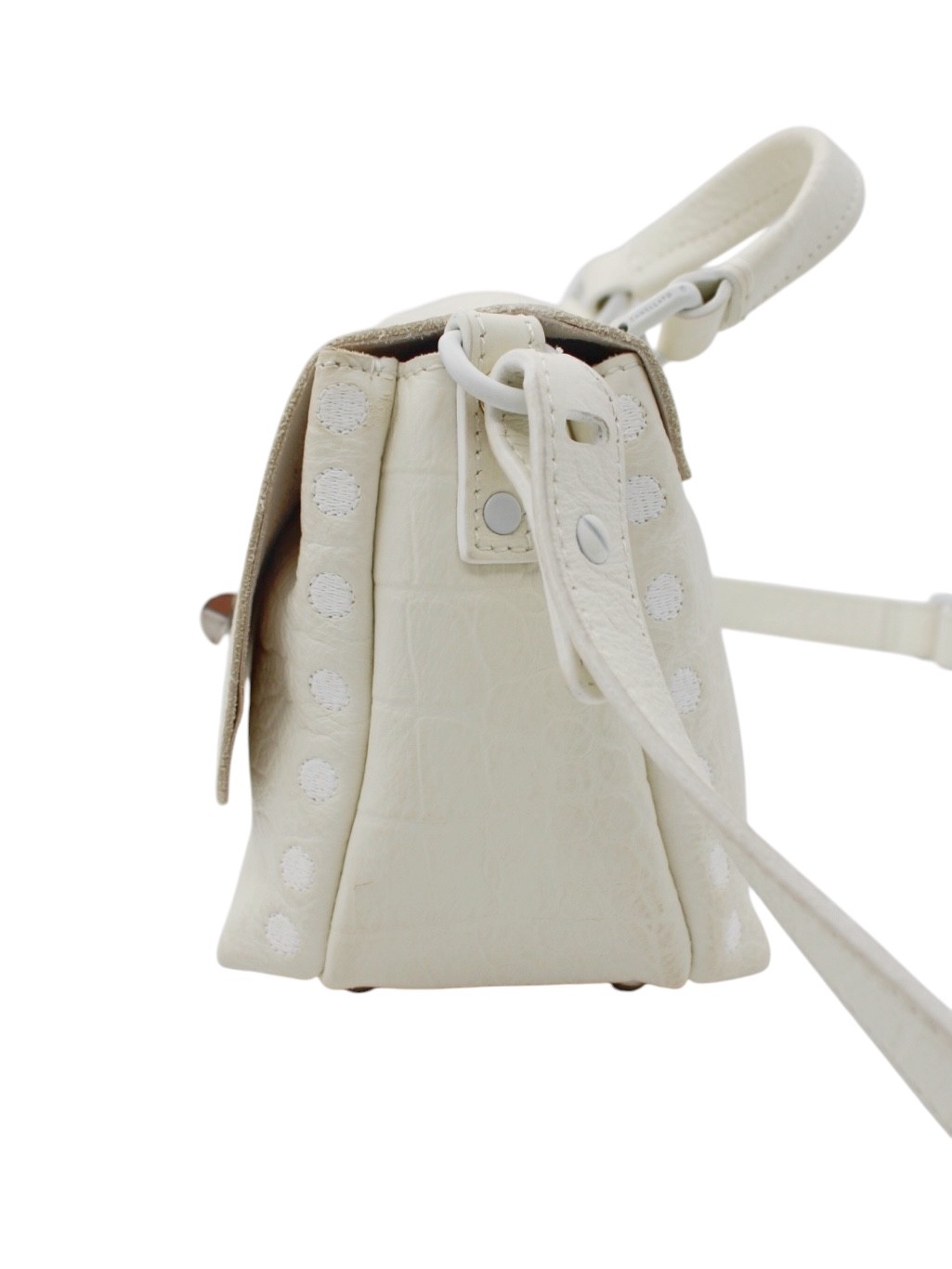 Borsa Zanellato Postina Baby in Pelle Stampa Cocco Bianco thumb
