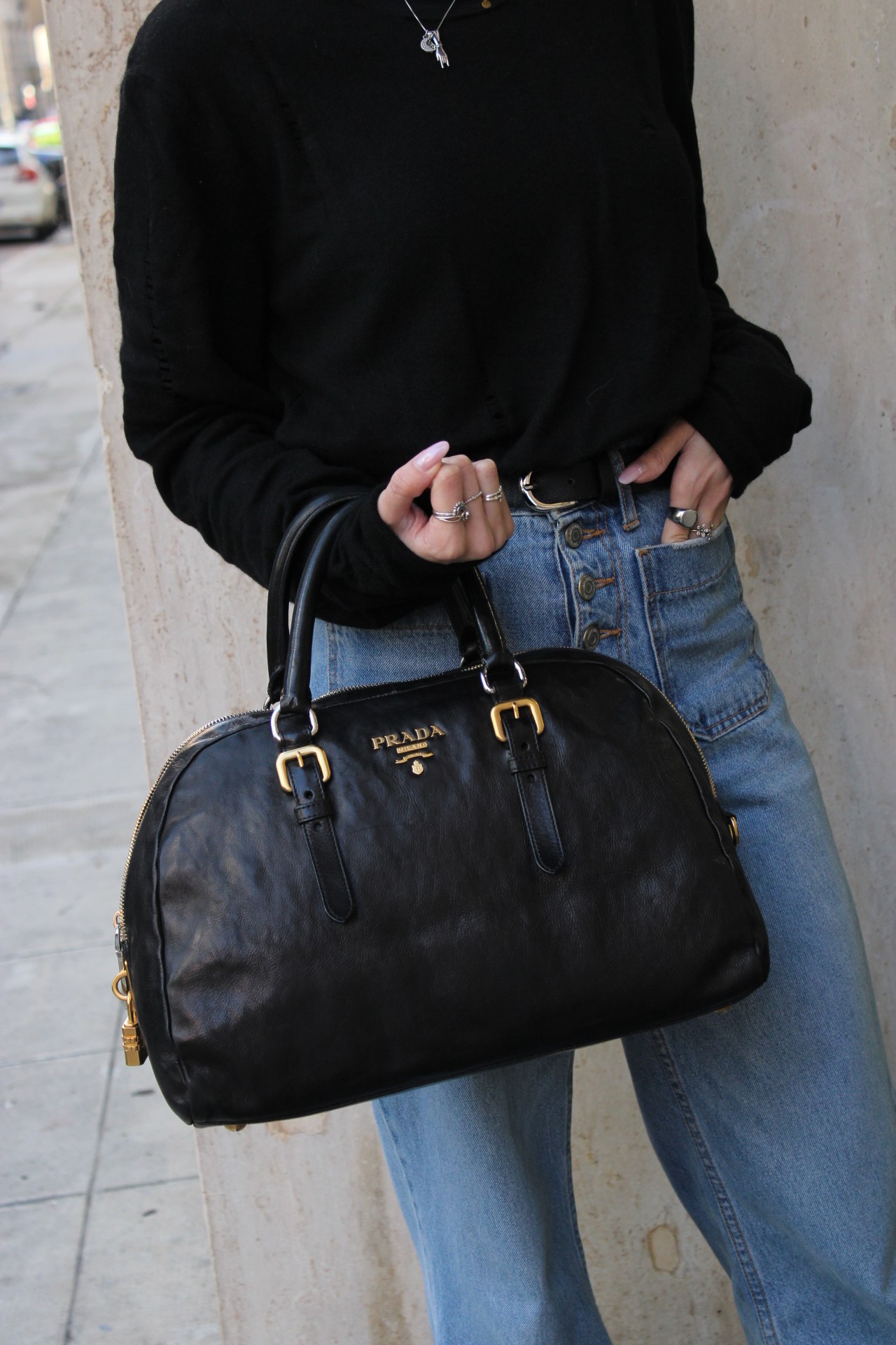 Borsa Prada Metal pelle bicolor thumb
