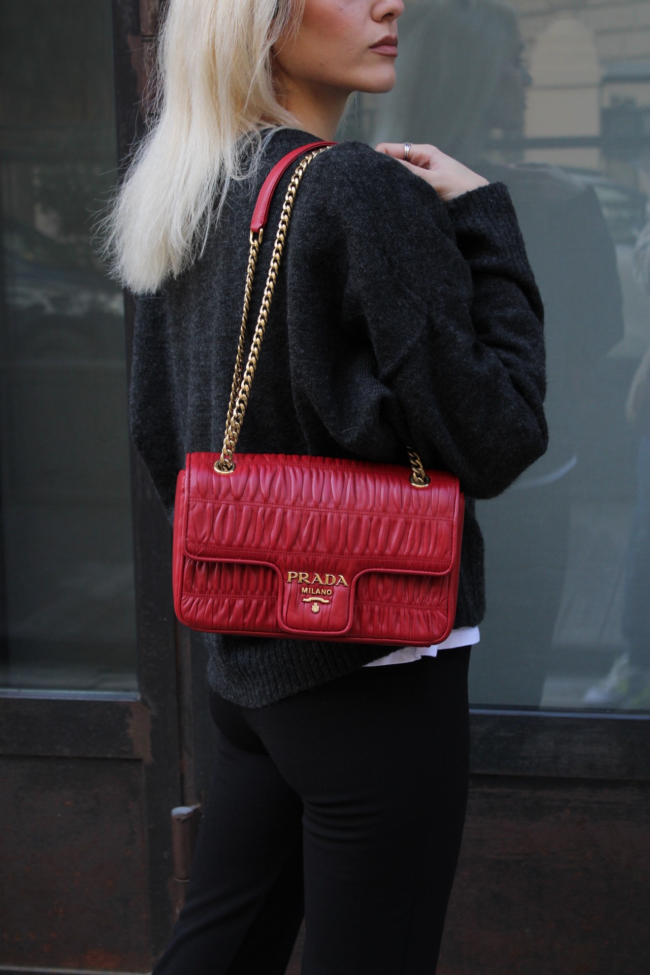 Borsa Prada in Nappa Gaufre rossa thumb