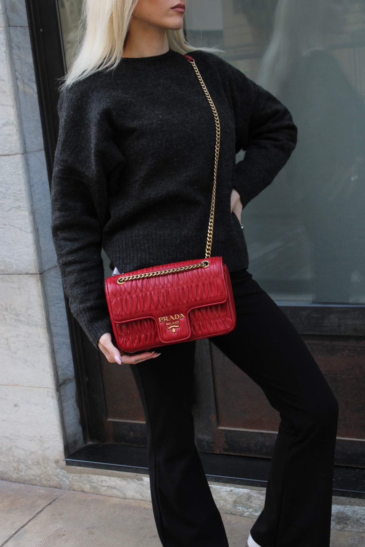 Borsa Prada in Nappa Gaufre rossa thumb