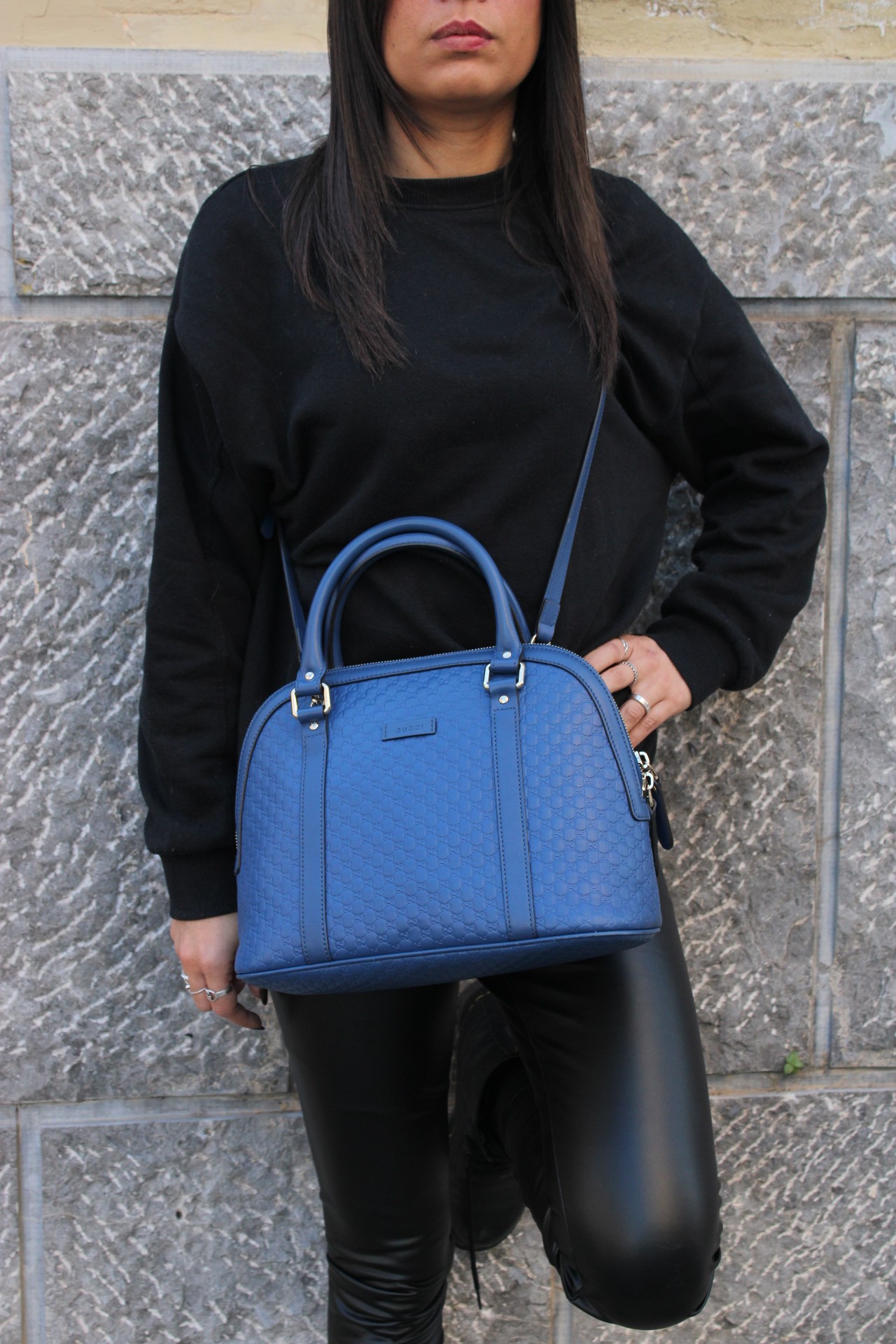 Borsa Gucci in Pelle Microguccissima Blu thumb