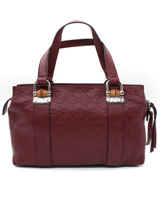 Borsa Gucci con Dettaglio Bamboo in Pelle Guccissima Vinaccia