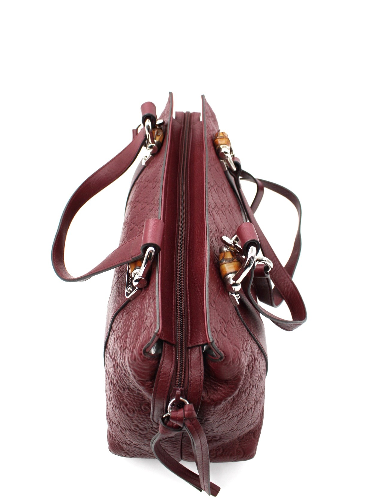 Borsa Gucci con Dettaglio Bamboo in Pelle Guccissima Vinaccia thumb