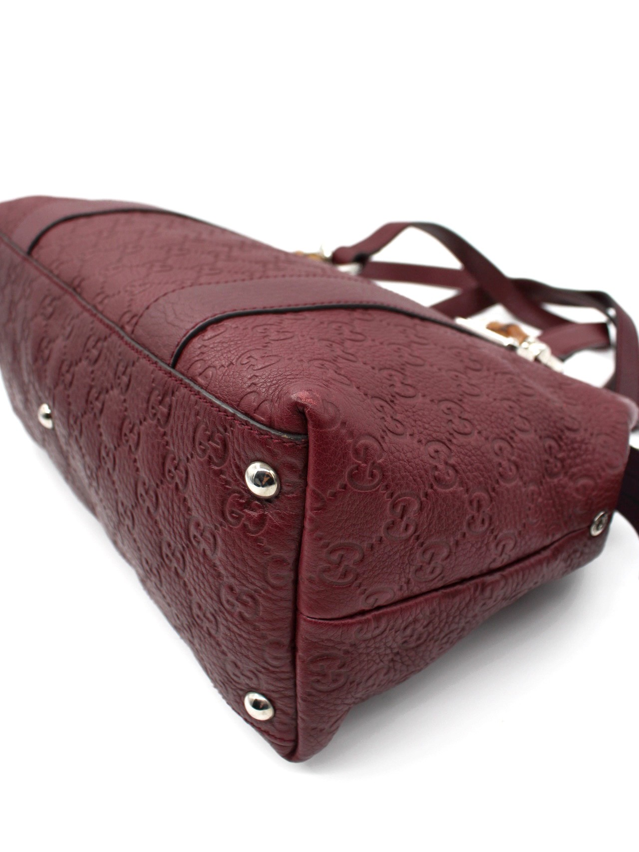 Borsa Gucci con Dettaglio Bamboo in Pelle Guccissima Vinaccia thumb
